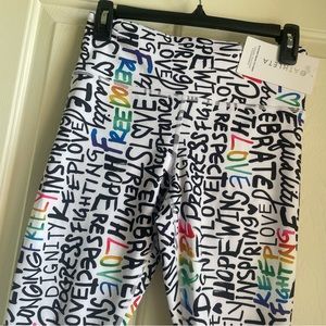 Pride LGBTQ Love Graffiti Athleta Elation Train 7/8 Tights Size Medium